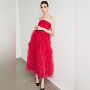 Bcbgmaxazria Strapless Ruffle-Trimmed Red Gown, Size US 2, New and Never Worn